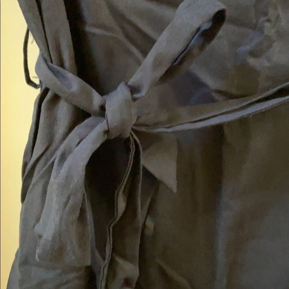 Navy Drop Shoulder V-Neck Dress Flounce Hem Sash - Picture 5 of 6